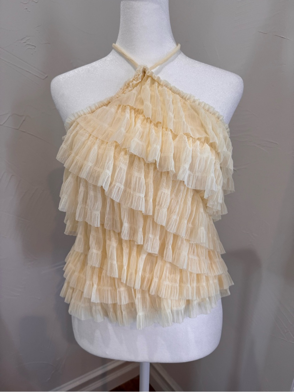 NWOT Anthropologie Ruffled Tulle Halter Women's Top in Cream
